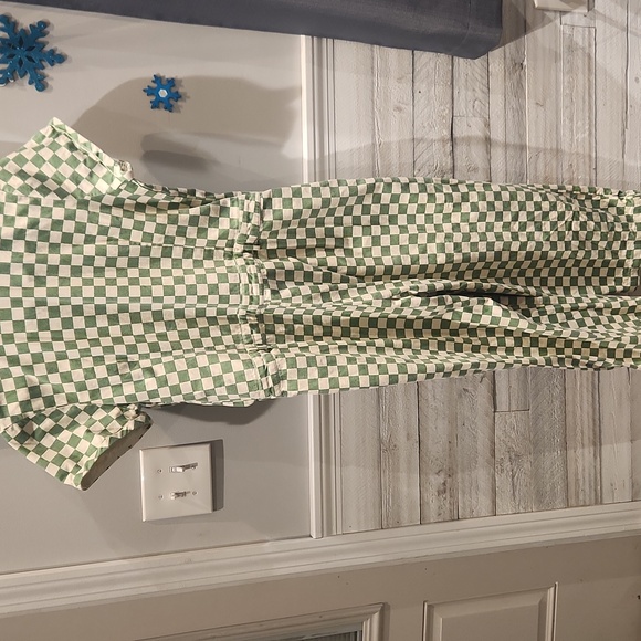 EUC Roolee Green and Cream Checkered Cotton Jumpsuit w/pockets No Sz Tag XS - Picture 6 of 8